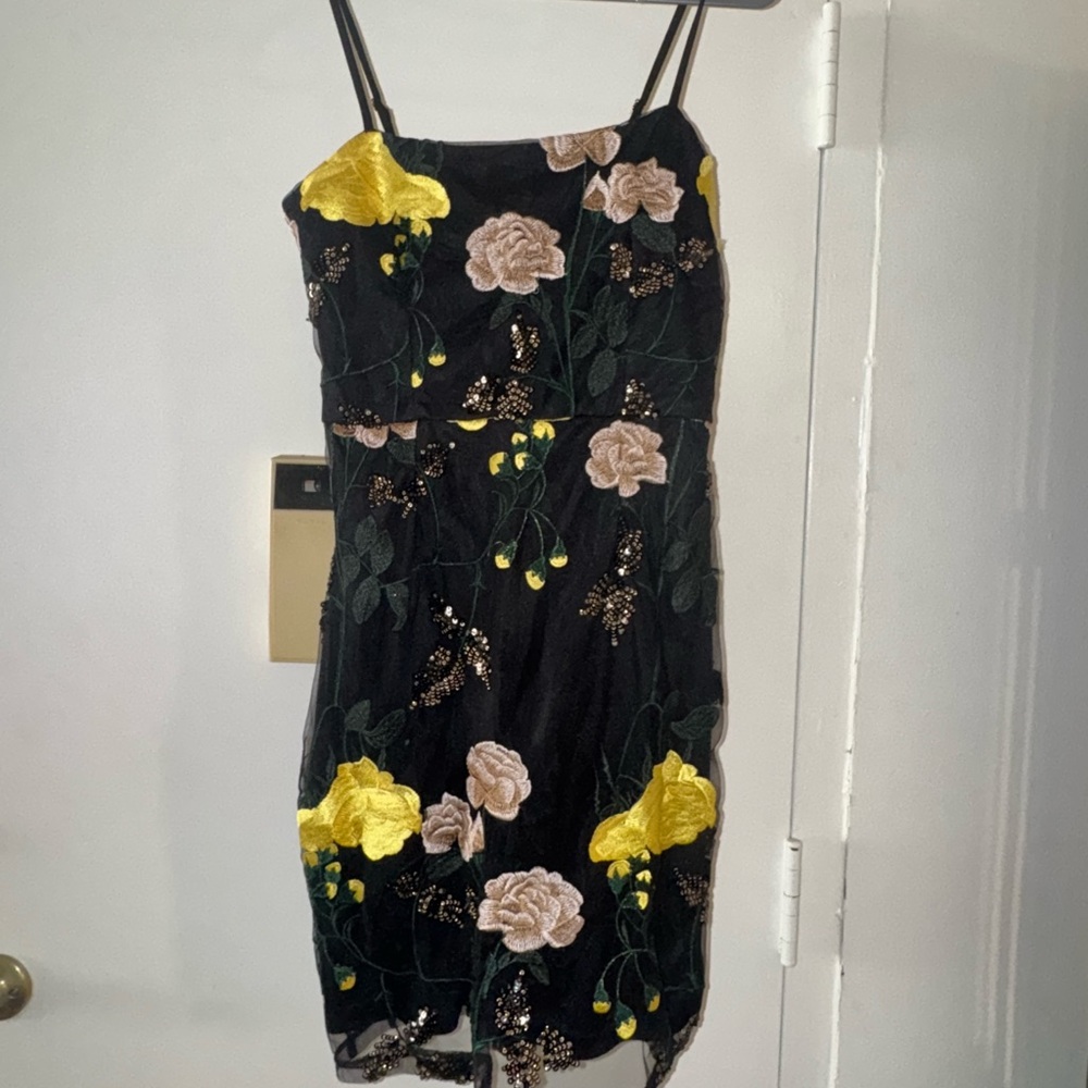 Lulu's Pink and Yellow Embroidered Mini Dress